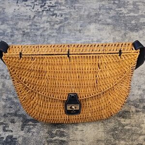 Mark & Graham Large Wicker Satchel Handbag W/ Faux Leather Strap